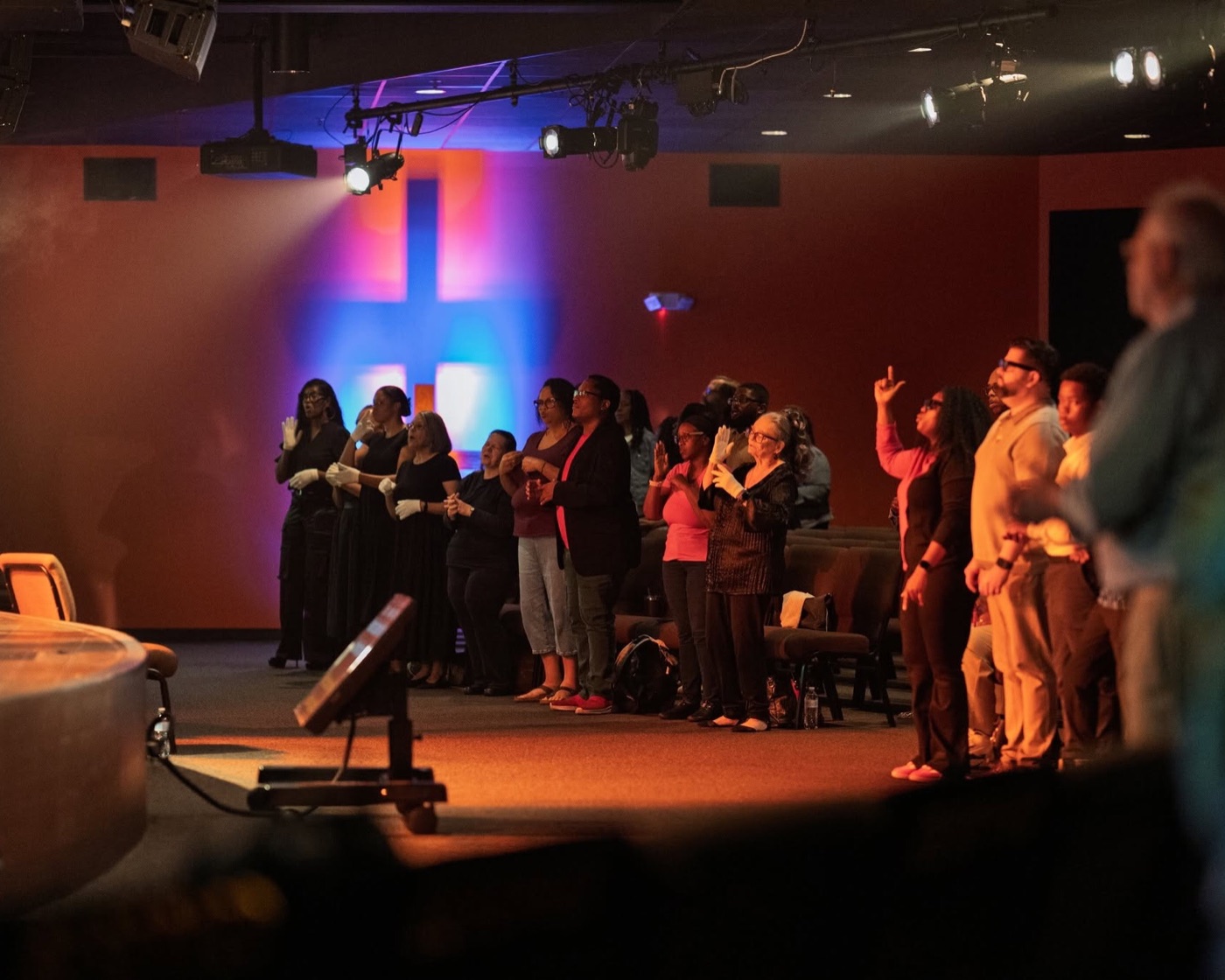 The Bridgeway Community Church congregation worshipping together